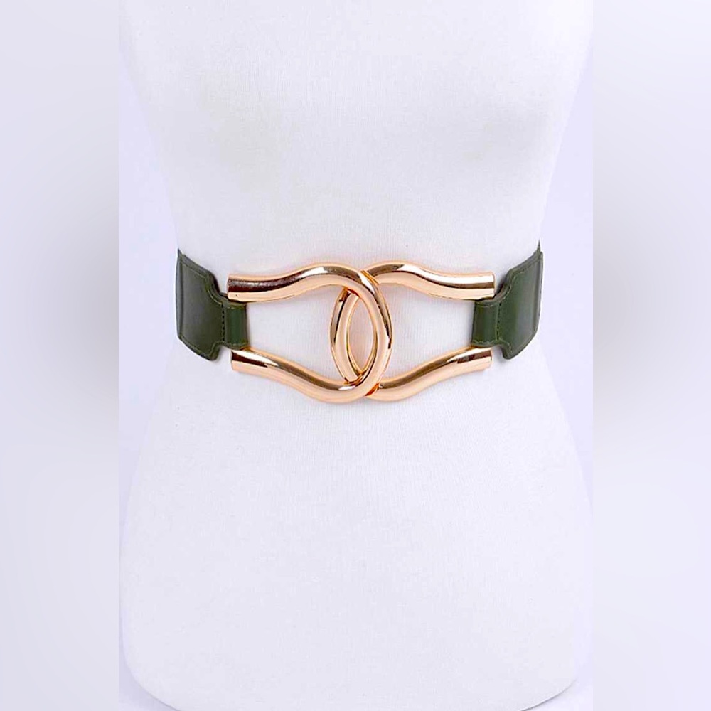 Gold Buckle Elastic Stretch Statement Waist Belt